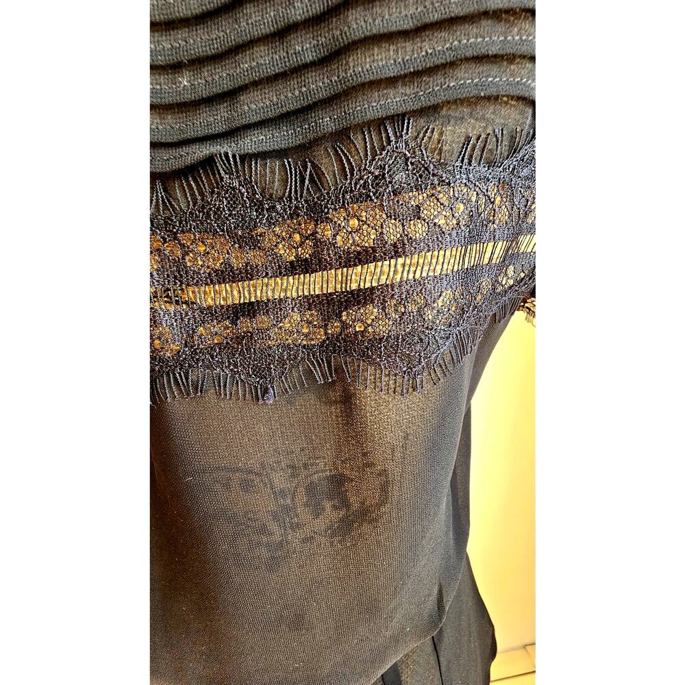 7 For All Mankind Lace Trim Satin Flutter Sleeve Blouse Black, Y2K, NWOT, Sz XS - Picture 5 of 8